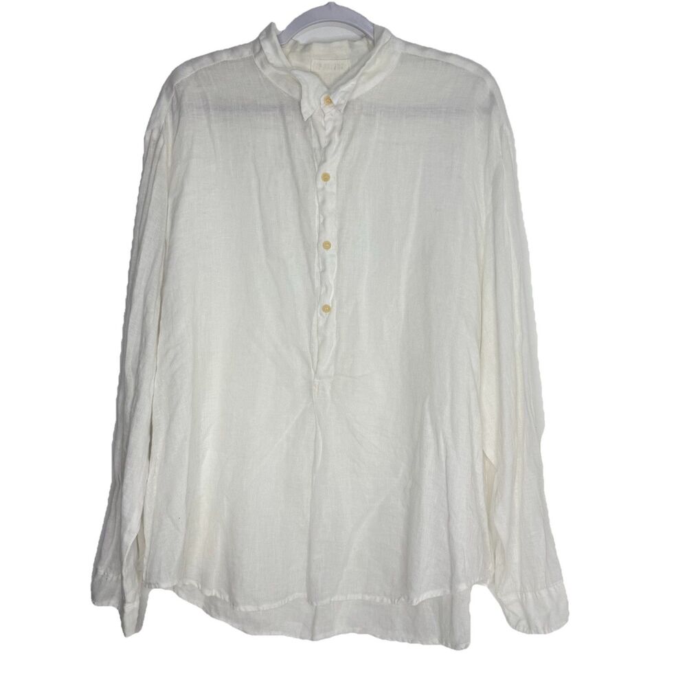 CP Shades Womens White 100% Linen Henley Tunic Shirt Sz XL Collar Button